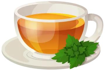 a cup of tea with green leaves