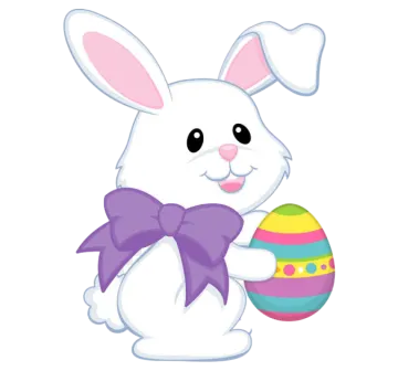 a white bunny holding an easter egg