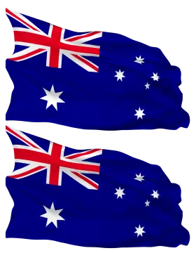 two australian flags flying in the wind