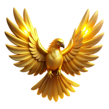 a golden bird with its wings spread out