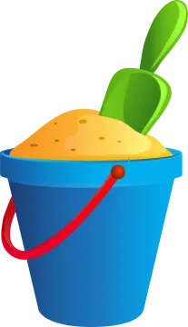 a bucket with a shovel in it
