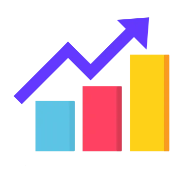 a bar chart with an arrow pointing upward