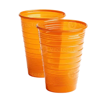 two orange plastic cups on white background