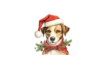 a dog wearing a santa hat and bow tie