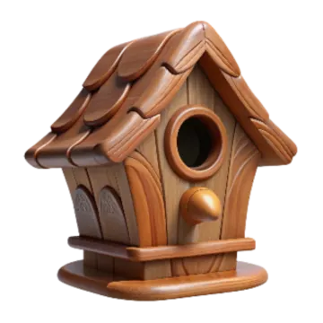 a wooden birdhouse on a white background