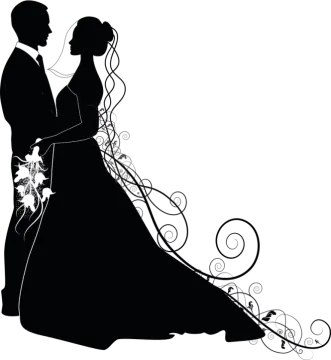 a silhouette of a bride and groom kissing