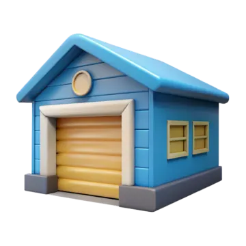 a small blue house with a yellow door
