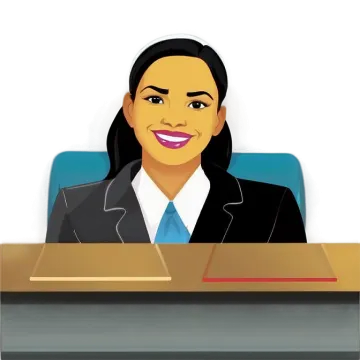 a woman in a suit sitting at a desk