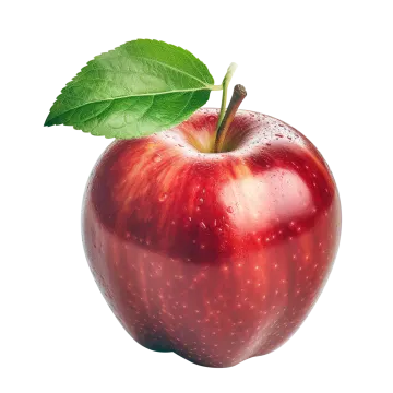 an apple with a leaf on top of it