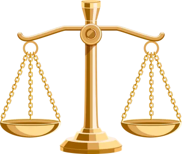 a gold balance scale on a white background