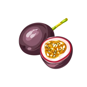 two halves of passion fruit with a half cut in half