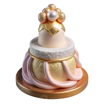 a cake with gold and white decorations on top