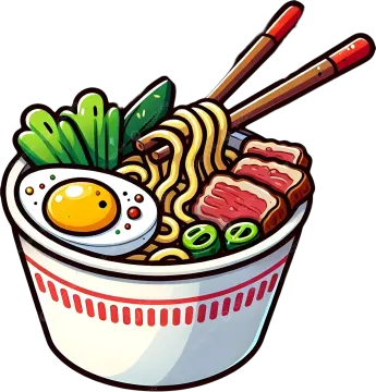 a bowl of noodles and meat with chops