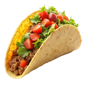 a close up of a tacoa on a white background