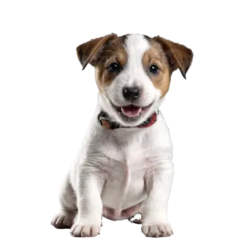 a small white and brown dog sitting down