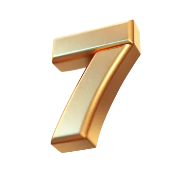 a golden number seven on a white background