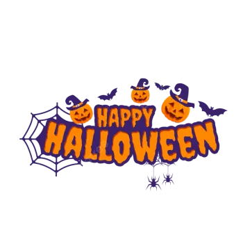 a happy halloween sign with pumpkins and spiders