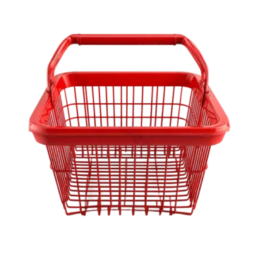 a red shopping basket on a white background