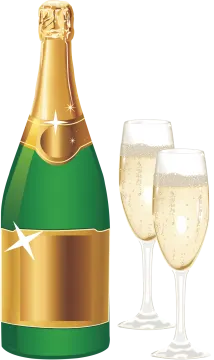 a bottle of champagne and two glasses