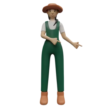 a person wearing green overalls and a brown hat