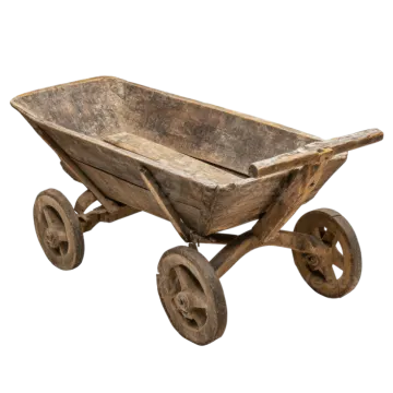 an old wooden wheelbark with wheels