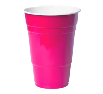 a pink plastic cup on a white background