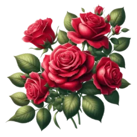 a bunch of red roses with green leaves