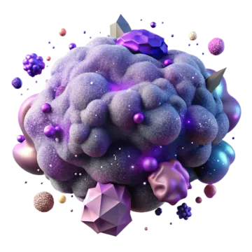 an image of a cloud with purple and blue spheres