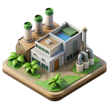 an illustration of a house with water tanks and plants