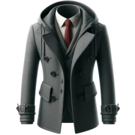 a black coat with a red tie and white shirt
