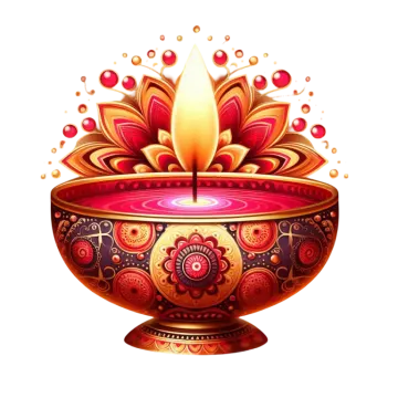 a red and gold oil lamp on a white background