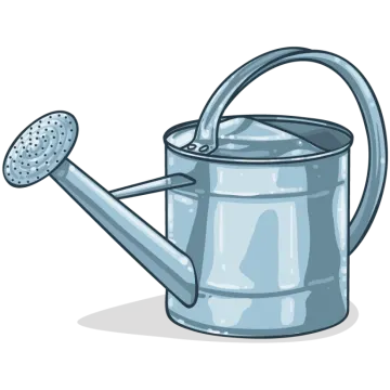 a watering can with a metal handle