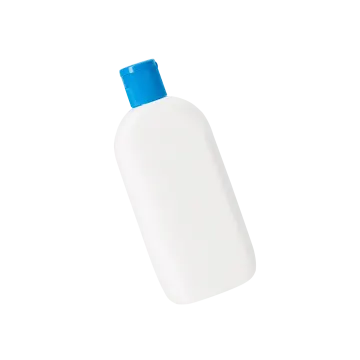 a white plastic bottle with a blue cap