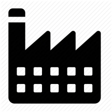 a black and white icon of a factory