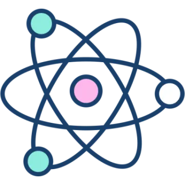 a blue and pink atom symbol
