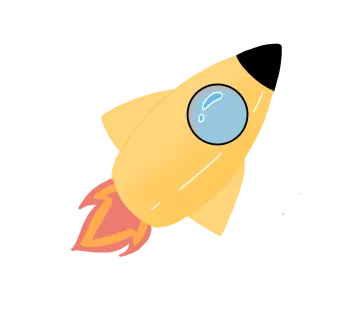 a yellow rocket with a blue eye on it