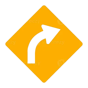 a yellow and black road sign with an arrow