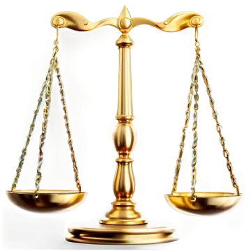 a golden balance scale on a white background