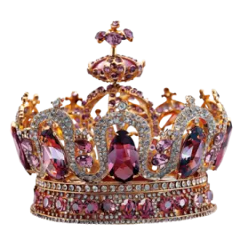 a crown with pink and purple crystals on it