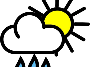 a weather icon with rain and sun