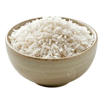 white rice in a bowl on a white background