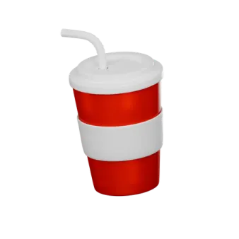 a red and white cup with a straw