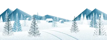 a snowy landscape with trees and houses