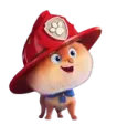 a cartoon character wearing a fire hat