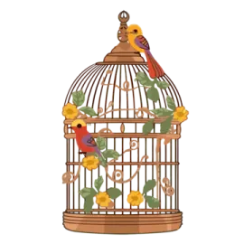 a bird in a cage with flowers on it