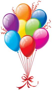 a bunch of colorful balloons with ribbons