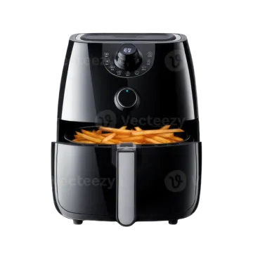 a black air fryer with fries in it