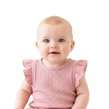 a baby sitting on the floor wearing a pink dress