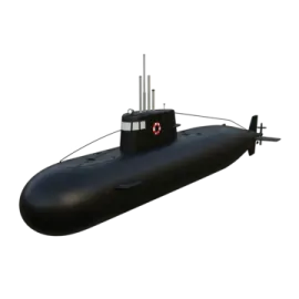 a black submarine on a white background