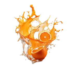 an orange splashing into a white background